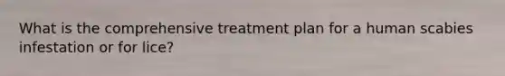 What is the comprehensive treatment plan for a human scabies infestation or for lice?