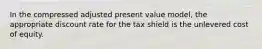 In the compressed adjusted present value model, the appropriate discount rate for the tax shield is the unlevered cost of equity.