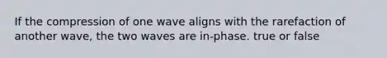 If the compression of one wave aligns with the rarefaction of another wave, the two waves are in-phase. true or false