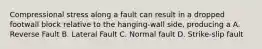 Compressional stress along a fault can result in a dropped footwall block relative to the hanging-wall side, producing a A. Reverse Fault B. Lateral Fault C. Normal fault D. Strike-slip fault