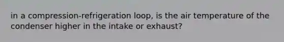 in a compression-refrigeration loop, is the air temperature of the condenser higher in the intake or exhaust?