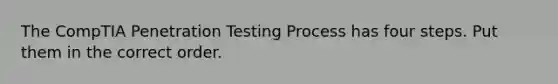 The CompTIA Penetration Testing Process has four steps. Put them in the correct order.