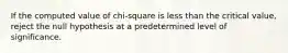 If the computed value of chi-square is less than the critical value, reject the null hypothesis at a predetermined level of significance.