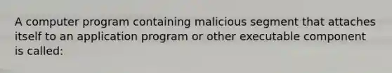 A computer program containing malicious segment that attaches itself to an application program or other executable component is called: