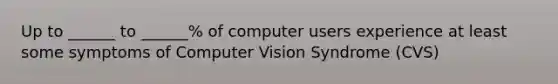 Up to ______ to ______% of computer users experience at least some symptoms of Computer Vision Syndrome (CVS)