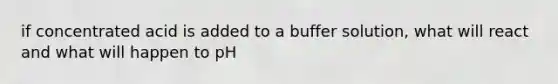 if concentrated acid is added to a buffer solution, what will react and what will happen to pH