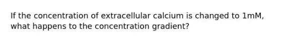 If the concentration of extracellular calcium is changed to 1mM, what happens to the concentration gradient?