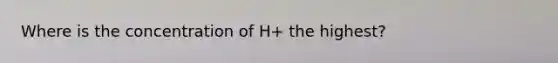 Where is the concentration of H+ the highest?