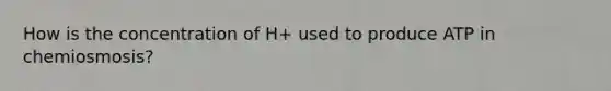 How is the concentration of H+ used to produce ATP in chemiosmosis?