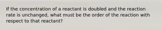 If the concentration of a reactant is doubled and the reaction rate is unchanged, what must be the order of the reaction with respect to that reactant?