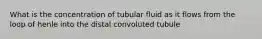 What is the concentration of tubular fluid as it flows from the loop of henle into the distal convoluted tubule