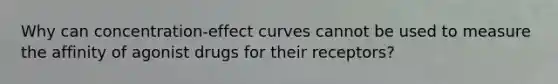 Why can concentration-effect curves cannot be used to measure the affinity of agonist drugs for their receptors?