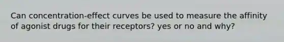 Can concentration-effect curves be used to measure the affinity of agonist drugs for their receptors? yes or no and why?