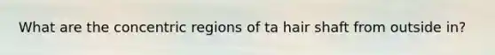 What are the concentric regions of ta hair shaft from outside in?