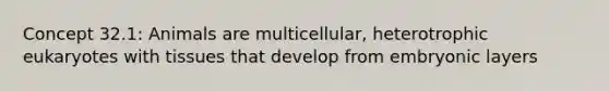 Concept 32.1: Animals are multicellular, heterotrophic eukaryotes with tissues that develop from embryonic layers