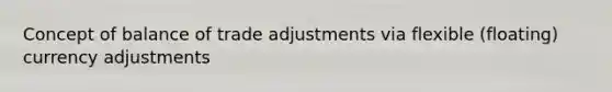 Concept of balance of trade adjustments via flexible (floating) currency adjustments