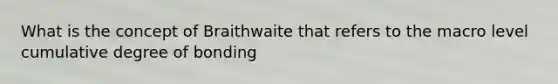 What is the concept of Braithwaite that refers to the macro level cumulative degree of bonding