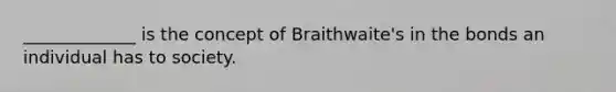 _____________ is the concept of Braithwaite's in the bonds an individual has to society.