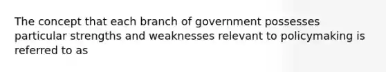 The concept that each branch of government possesses particular strengths and weaknesses relevant to policymaking is referred to as