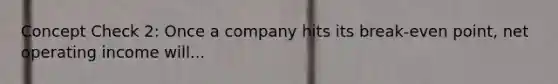 Concept Check 2: Once a company hits its break-even point, net operating income will...