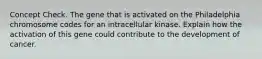 Concept Check. The gene that is activated on the Philadelphia chromosome codes for an intracellular kinase. Explain how the activation of this gene could contribute to the development of cancer.