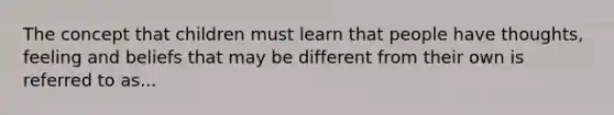 The concept that children must learn that people have thoughts, feeling and beliefs that may be different from their own is referred to as...