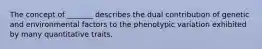 The concept of _______ describes the dual contribution of genetic and environmental factors to the phenotypic variation exhibited by many quantitative traits.