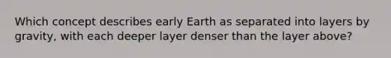 Which concept describes early Earth as separated into layers by gravity, with each deeper layer denser than the layer above?