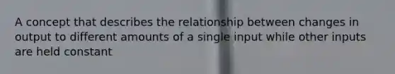 A concept that describes the relationship between changes in output to different amounts of a single input while other inputs are held constant