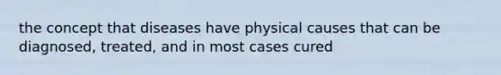 the concept that diseases have physical causes that can be diagnosed, treated, and in most cases cured