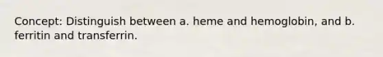 Concept: Distinguish between a. heme and hemoglobin, and b. ferritin and transferrin.