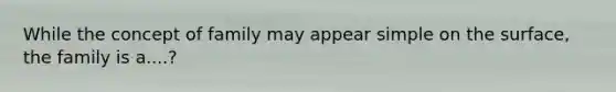 While the concept of family may appear simple on the surface, the family is a....?