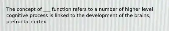 The concept of ___ function refers to a number of higher level cognitive process is linked to the development of the brains, prefrontal cortex.