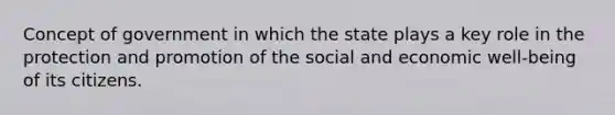 Concept of government in which the state plays a key role in the protection and promotion of the social and economic well-being of its citizens.