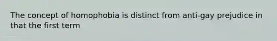 The concept of homophobia is distinct from anti-gay prejudice in that the first term