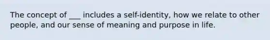 The concept of ___ includes a self-identity, how we relate to other people, and our sense of meaning and purpose in life.