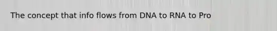 The concept that info flows from DNA to RNA to Pro