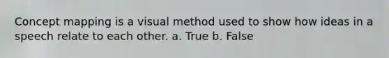 Concept mapping is a visual method used to show how ideas in a speech relate to each other. a. True b. False