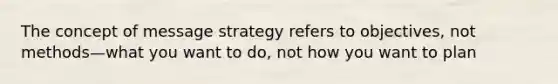 The concept of message strategy refers to objectives, not methods—what you want to do, not how you want to plan