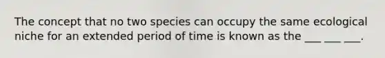 The concept that no two species can occupy the same ecological niche for an extended period of time is known as the ___ ___ ___.