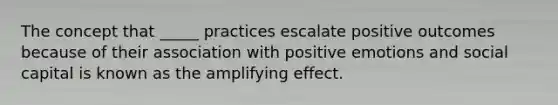 The concept that _____ practices escalate positive outcomes because of their association with positive emotions and social capital is known as the amplifying effect.