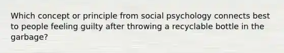 Which concept or principle from social psychology connects best to people feeling guilty after throwing a recyclable bottle in the garbage?