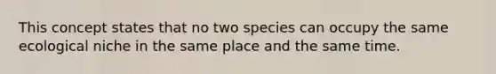 This concept states that no two species can occupy the same ecological niche in the same place and the same time.