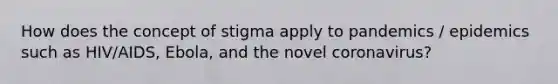 How does the concept of stigma apply to pandemics / epidemics such as HIV/AIDS, Ebola, and the novel coronavirus?