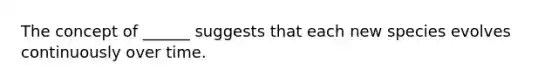 The concept of ______ suggests that each new species evolves continuously over time.