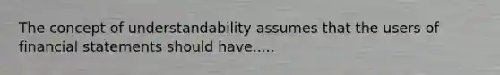 The concept of understandability assumes that the users of financial statements should have.....