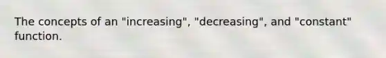 The concepts of an "increasing", "decreasing", and "constant" function.