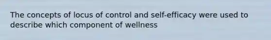 The concepts of locus of control and self-efficacy were used to describe which component of wellness