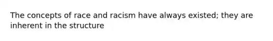 The concepts of race and racism have always existed; they are inherent in the structure