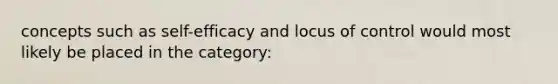 concepts such as self-efficacy and locus of control would most likely be placed in the category: